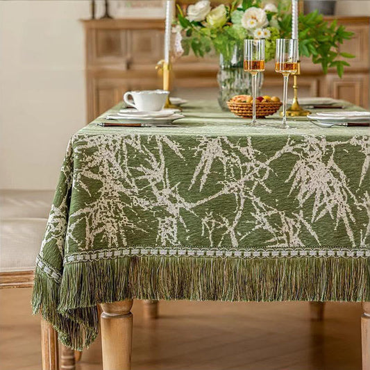 Vintage Bamboo Jacquard Tassel Tablecloth