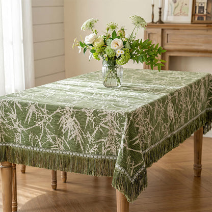 Vintage Bamboo Jacquard Tassel Tablecloth