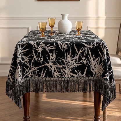 Vintage Bamboo Jacquard Tassel Tablecloth