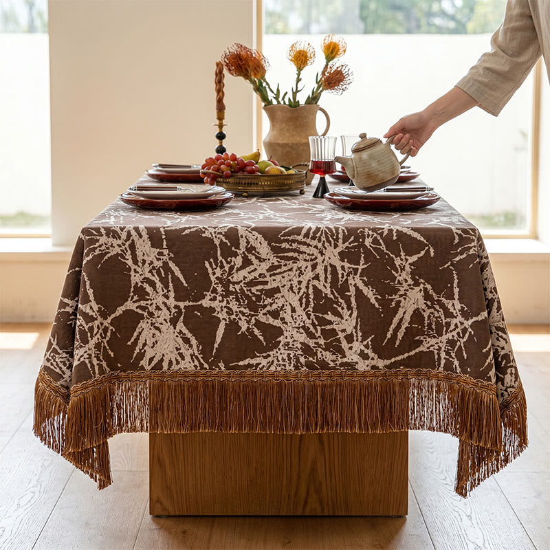 Vintage Bamboo Jacquard Tassel Tablecloth