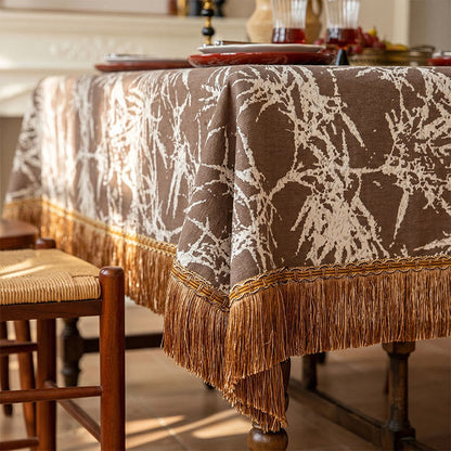 Vintage Bamboo Jacquard Tassel Tablecloth