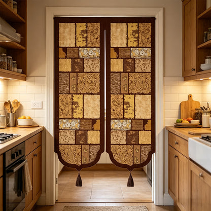 Vintage Wood-Tone Room Divider Door Curtain 0514 Brown Curtains Door Tapestry Doorway Curtain Fabric Partition Floral Privacy Screen Rod Pocket Room Divider Tassel