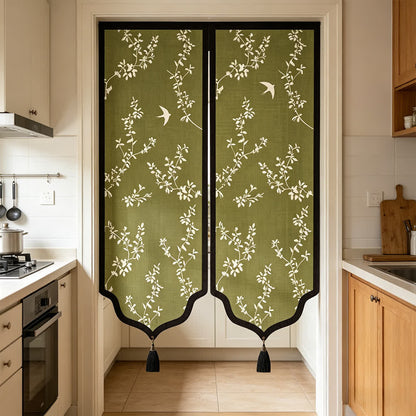 Vintage Botanical Room Divider Door Curtain 0514 Curtains Door Tapestry Doorway Curtain Fabric Partition Floral Green Privacy Screen Rod Pocket Room Divider Tassel