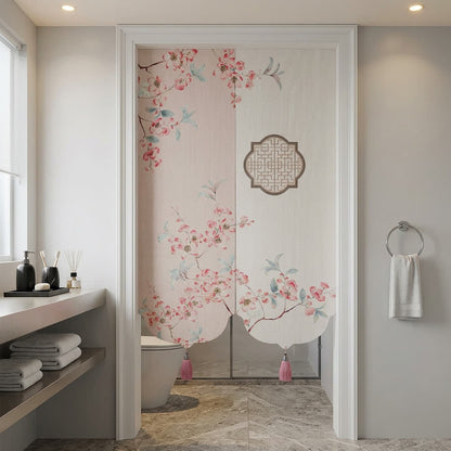 Cherry Blossom Waterproof Doorway Curtain 0514 Cherry Blossom Curtains Door Tapestry Doorway Curtain Fabric Partition Floral Pink Privacy Screen Rod Pocket Room Divider Tassel