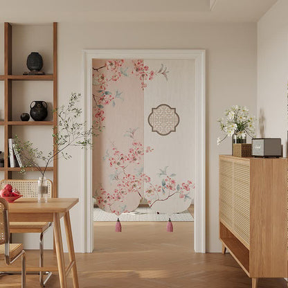 Cherry Blossom Waterproof Doorway Curtain 0514 Cherry Blossom Curtains Door Tapestry Doorway Curtain Fabric Partition Floral Pink Privacy Screen Rod Pocket Room Divider Tassel