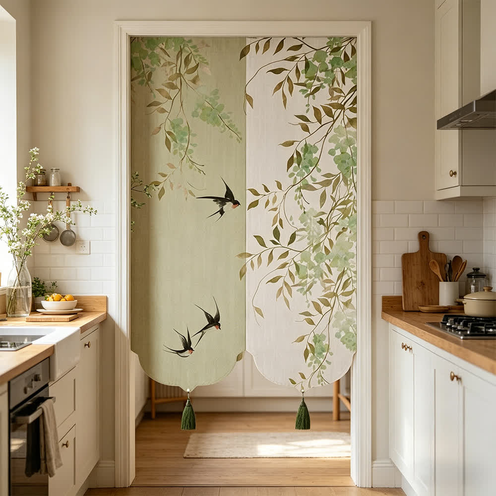Floral Bird Waterproof Doorway Hanging 0514 Curtains Door Tapestry Doorway Curtain Fabric Partition Floral Green Privacy Screen Rod Pocket Room Divider Tassel