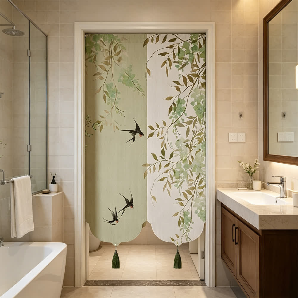 Floral Bird Waterproof Doorway Hanging 0514 Curtains Door Tapestry Doorway Curtain Fabric Partition Floral Green Privacy Screen Rod Pocket Room Divider Tassel