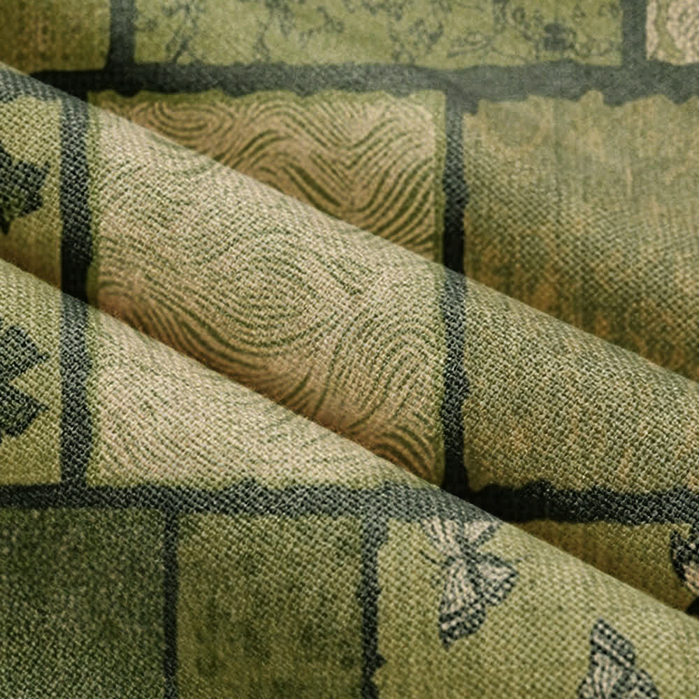 Retro Patchwork Room Divider Door Curtain 0514 Curtains Door Tapestry Doorway Curtain Fabric Partition Floral Green Privacy Screen Rod Pocket Room Divider