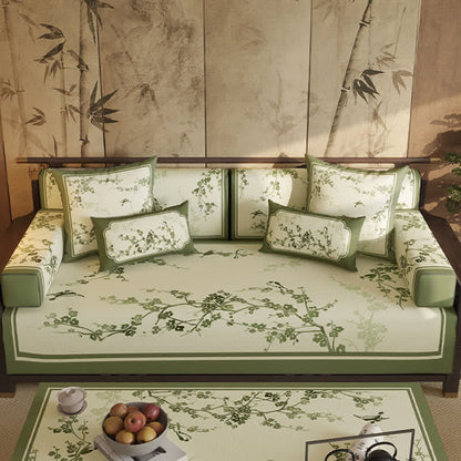 Vintage Green Plum Blossom Sofa Slipcover