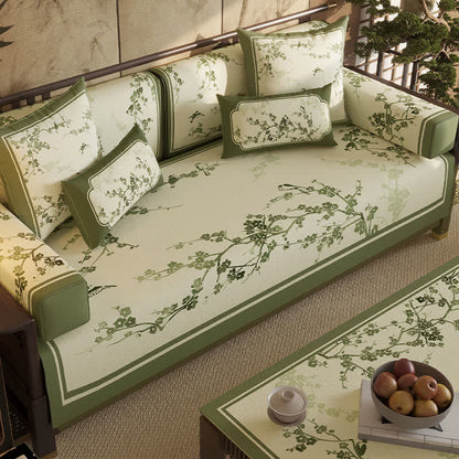 Vintage Green Plum Blossom Sofa Slipcover