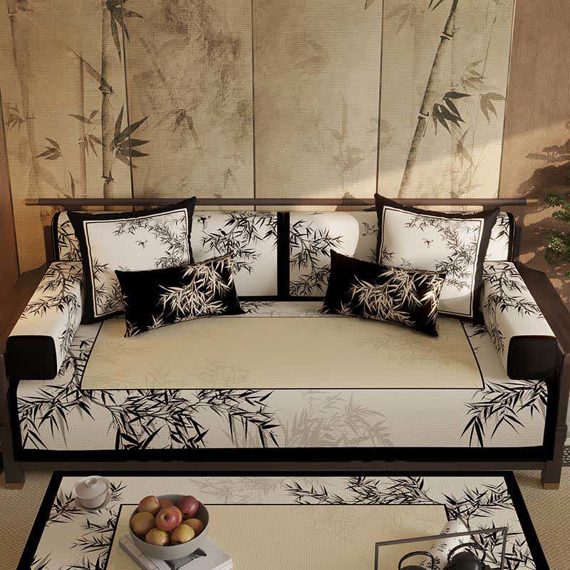 Vintage Elegant Bamboo Leaf Sofa Slipcover