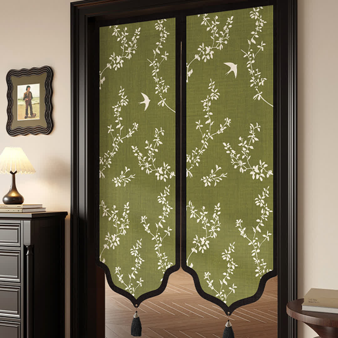 Vintage Botanical Room Divider Door Curtain 0514 Curtains Door Tapestry Doorway Curtain Fabric Partition Floral Green Privacy Screen Rod Pocket Room Divider Tassel