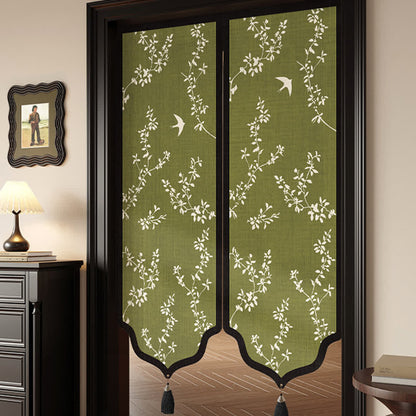 Vintage Botanical Room Divider Door Curtain 0514 Curtains Door Tapestry Doorway Curtain Fabric Partition Floral Green Privacy Screen Rod Pocket Room Divider Tassel