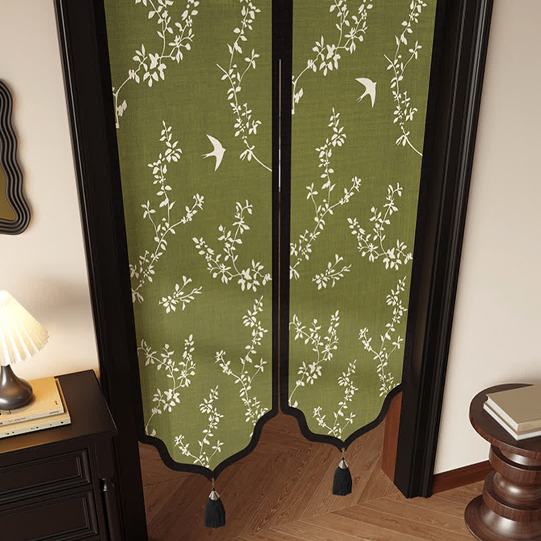 Vintage Botanical Room Divider Door Curtain 0514 Curtains Door Tapestry Doorway Curtain Fabric Partition Floral Green Privacy Screen Rod Pocket Room Divider Tassel