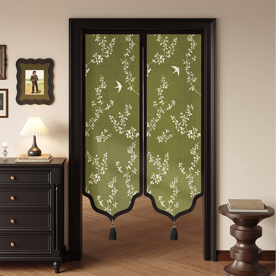 Vintage Botanical Room Divider Door Curtain 0514 Curtains Door Tapestry Doorway Curtain Fabric Partition Floral Green Privacy Screen Rod Pocket Room Divider Tassel