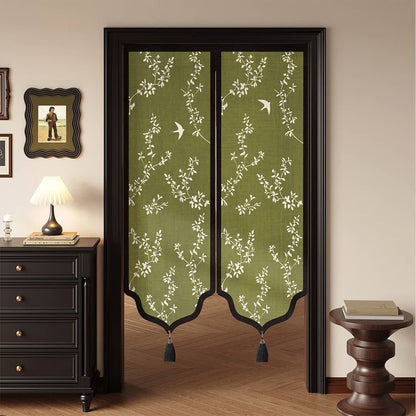 Vintage Botanical Room Divider Door Curtain 0514 Curtains Door Tapestry Doorway Curtain Fabric Partition Floral Green Privacy Screen Rod Pocket Room Divider Tassel