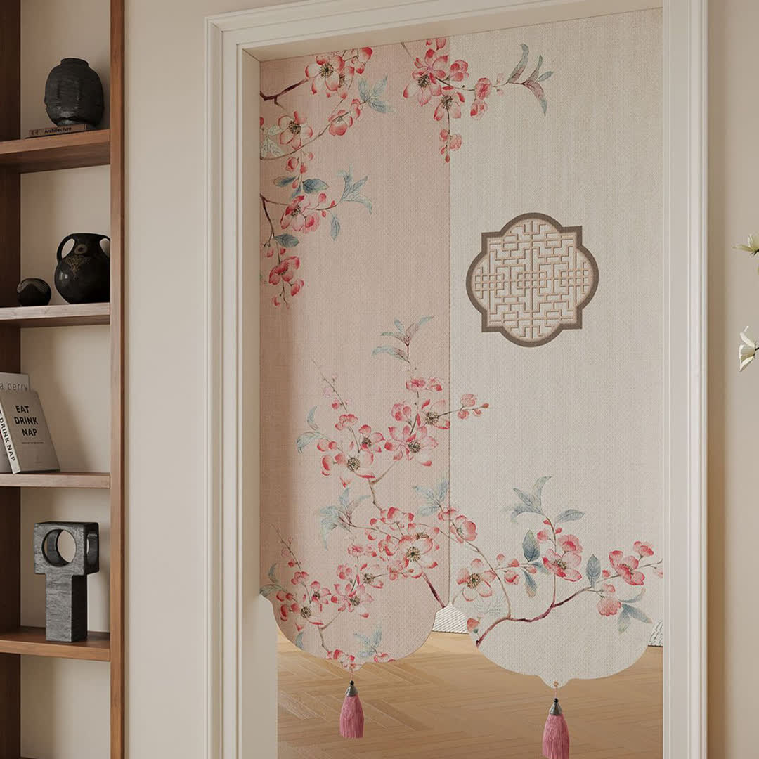 Cherry Blossom Waterproof Doorway Curtain 0514 Cherry Blossom Curtains Door Tapestry Doorway Curtain Fabric Partition Floral Pink Privacy Screen Rod Pocket Room Divider Tassel