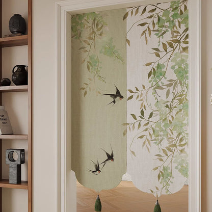Floral Bird Waterproof Doorway Hanging 0514 Curtains Door Tapestry Doorway Curtain Fabric Partition Floral Green Privacy Screen Rod Pocket Room Divider Tassel