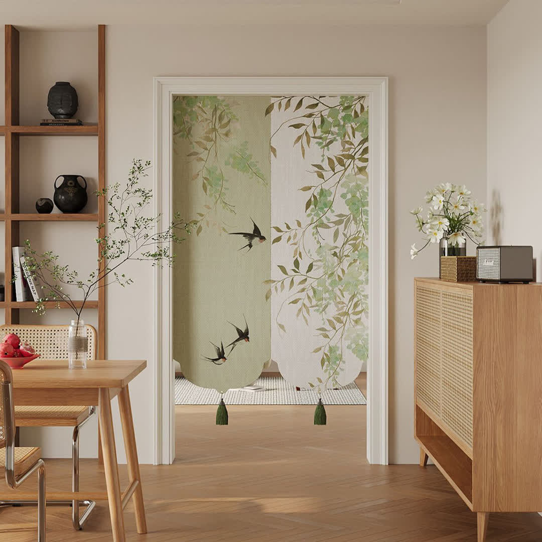 Floral Bird Waterproof Doorway Hanging 0514 Curtains Door Tapestry Doorway Curtain Fabric Partition Floral Green Privacy Screen Rod Pocket Room Divider Tassel