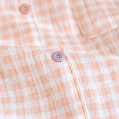 Gingham Cotton Gauze Pajamas with Colorful Buttons