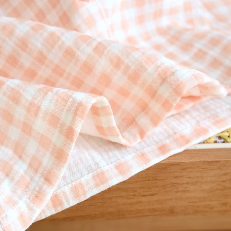 Gingham Cotton Gauze Pajamas with Colorful Buttons