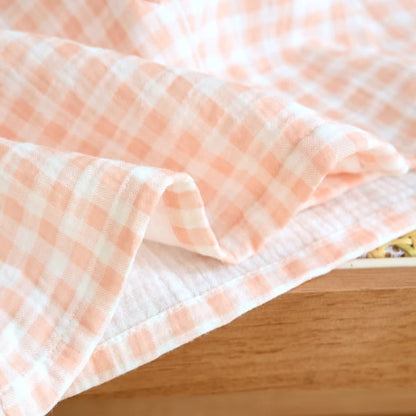Gingham Cotton Gauze Pajamas with Colorful Buttons