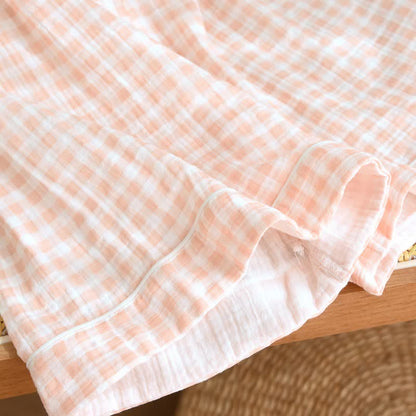Gingham Cotton Gauze Pajamas with Colorful Buttons