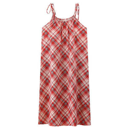 Red Plaid Tie Straps Nightgown