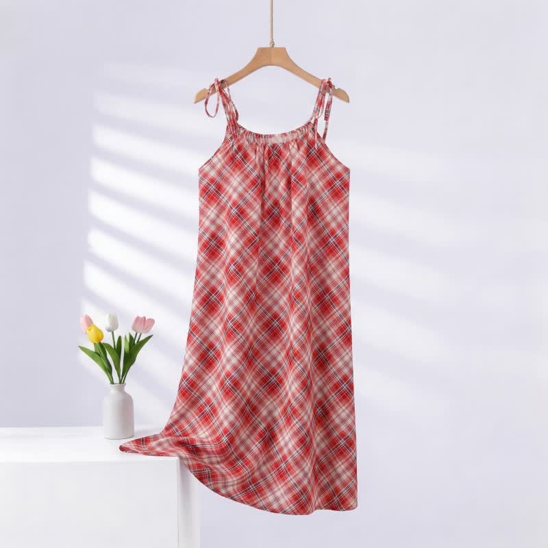 Red Plaid Tie Straps Nightgown