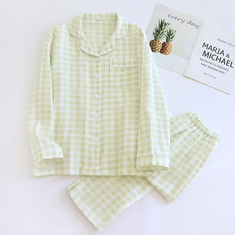 Matching Couples Plaid Cotton Gauze Pajamas