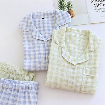 Matching Couples Plaid Cotton Gauze Pajamas