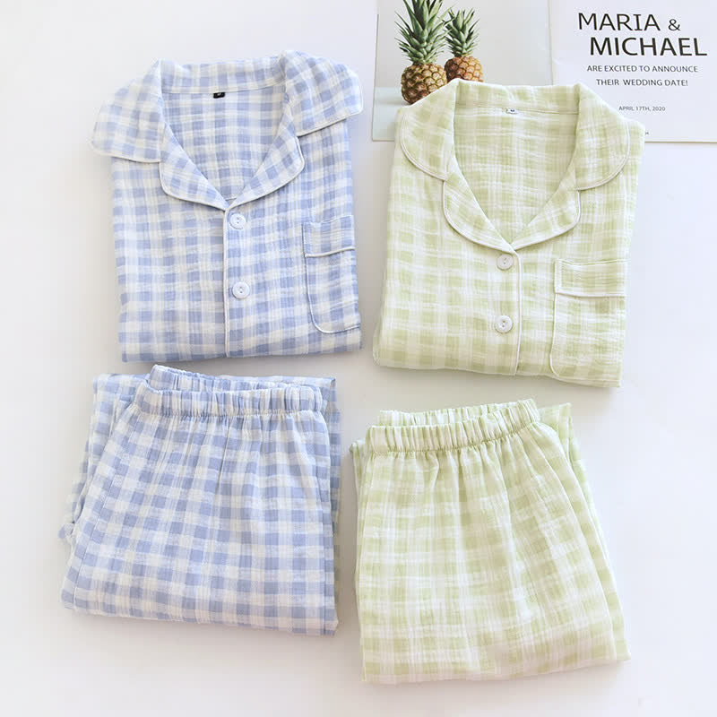 Matching Couples Plaid Cotton Gauze Pajamas