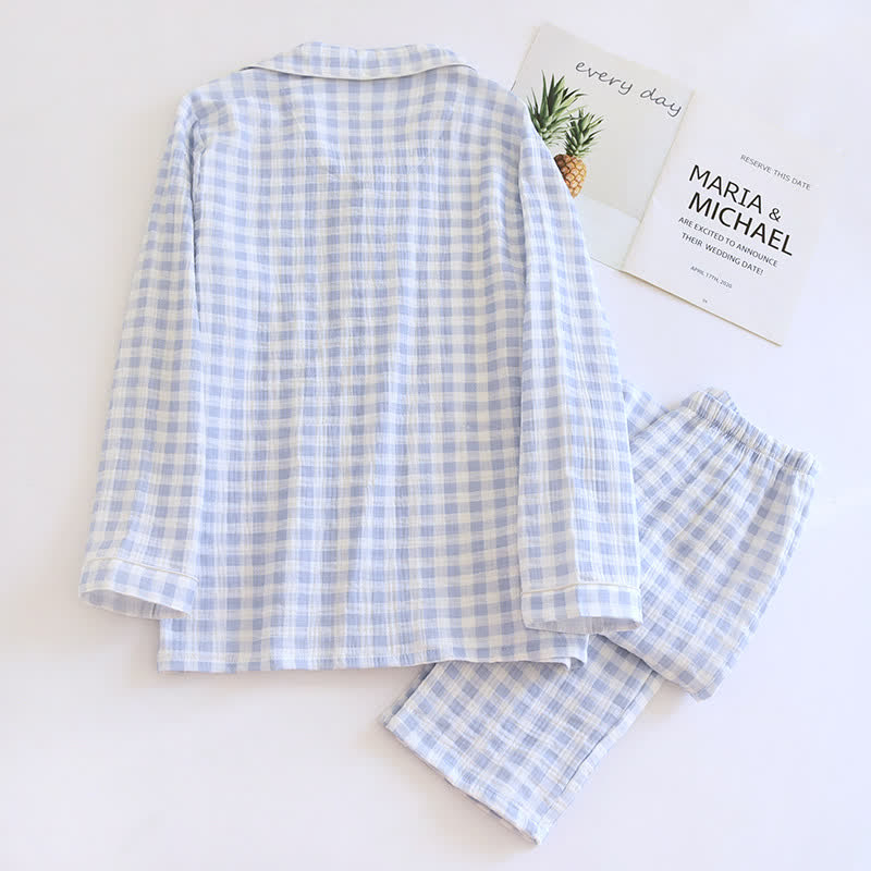 Matching Couples Plaid Cotton Gauze Pajamas