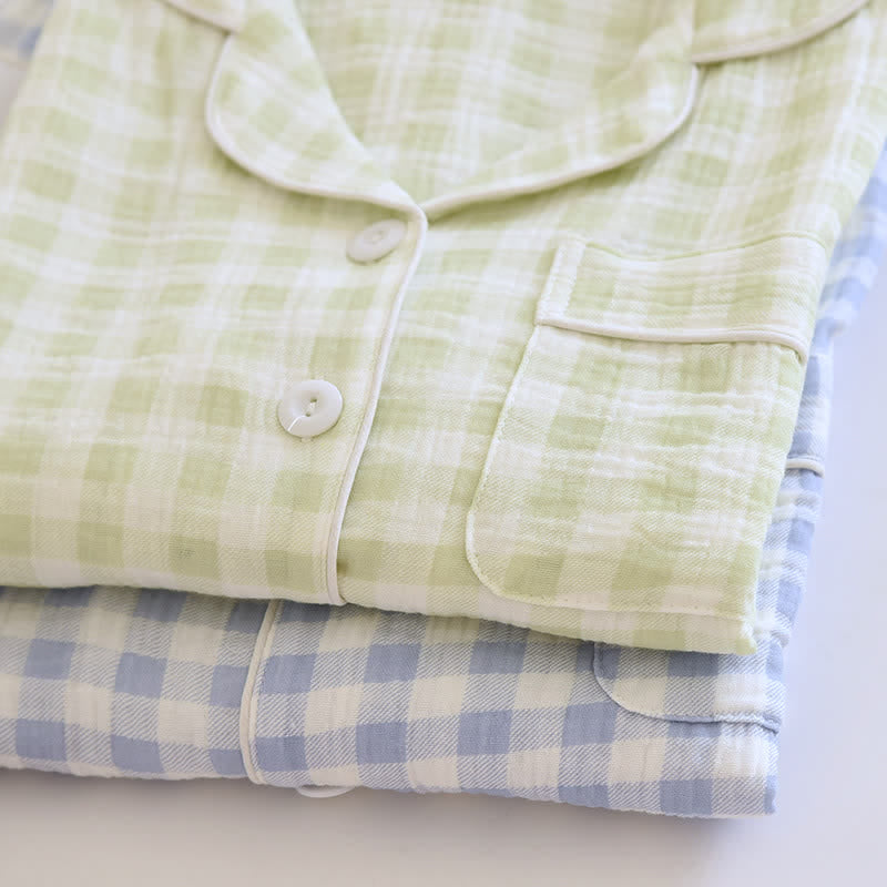Matching Couples Plaid Cotton Gauze Pajamas
