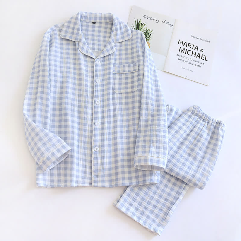 Matching Couples Plaid Cotton Gauze Pajamas