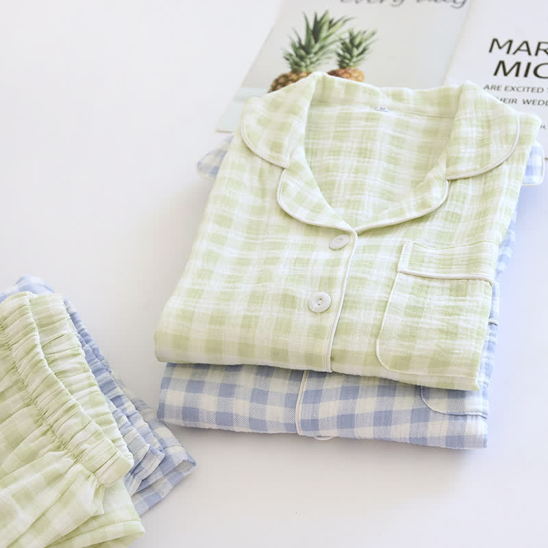 Matching Couples Plaid Cotton Gauze Pajamas