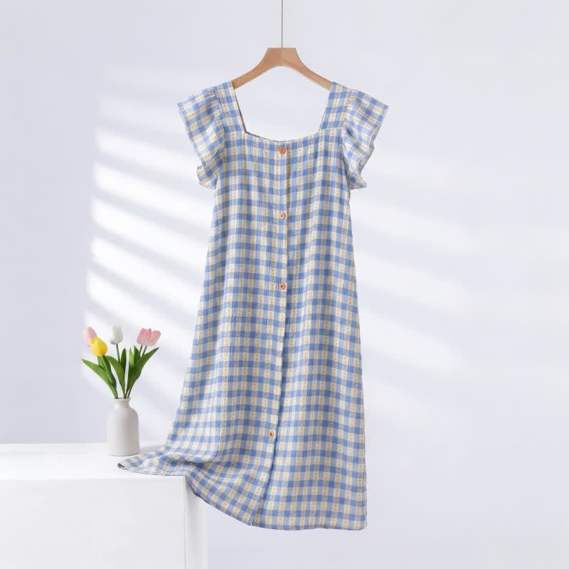Blue Gingham Sleeveless Lounge Dress