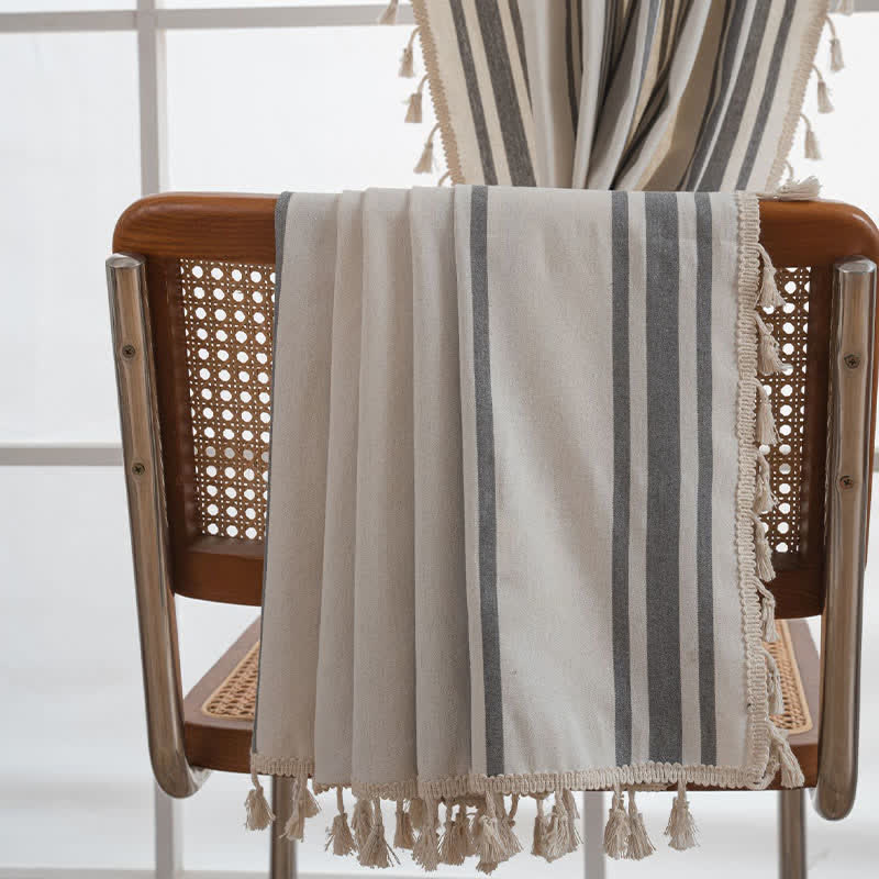 Gray & White Stripe Tassel Curtain