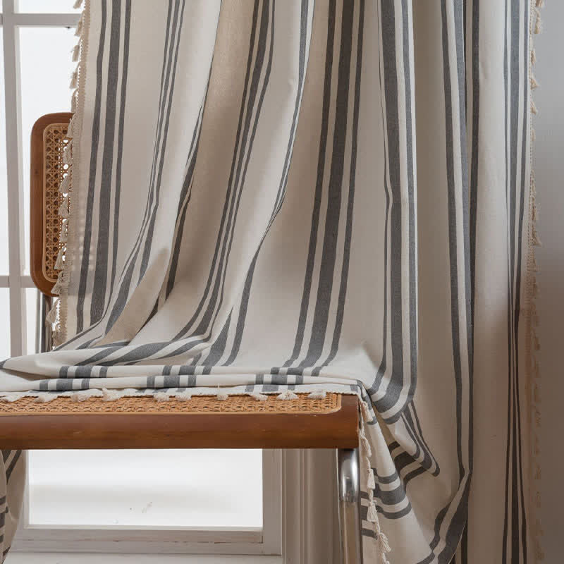 Gray & White Stripe Tassel Curtain