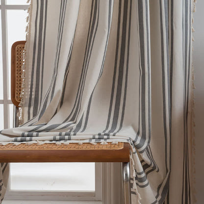 Gray & White Stripe Tassel Curtain