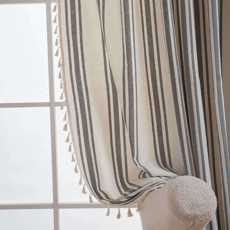 Gray & White Stripe Tassel Curtain