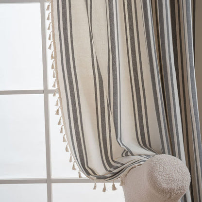Gray & White Stripe Tassel Curtain