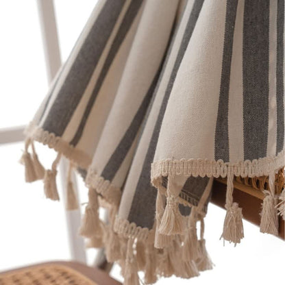 Gray & White Stripe Tassel Curtain