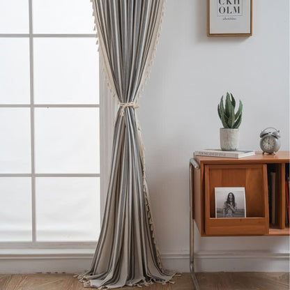 Gray & White Stripe Tassel Curtain