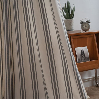 Gray & White Stripe Tassel Curtain