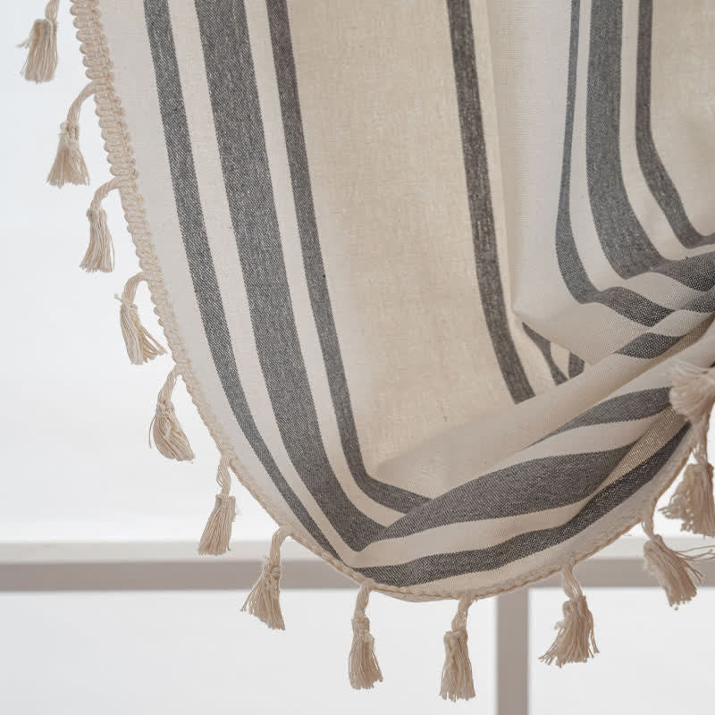 Gray & White Stripe Tassel Curtain