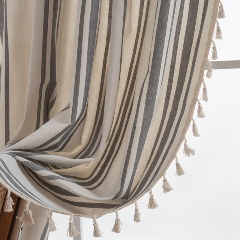 Gray & White Stripe Tassel Curtain