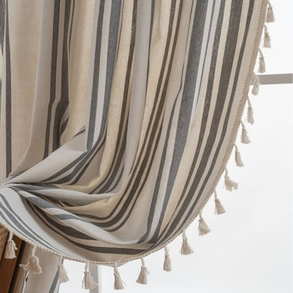 Gray & White Stripe Tassel Curtain