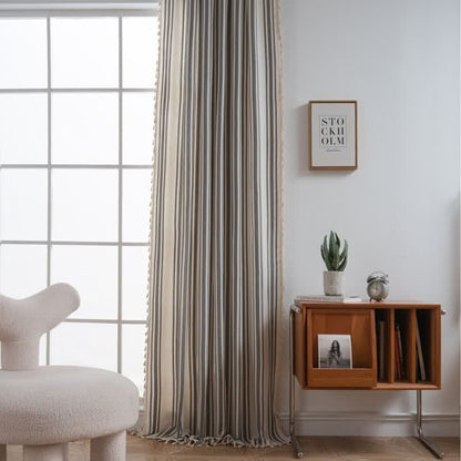 Gray & White Stripe Tassel Curtain