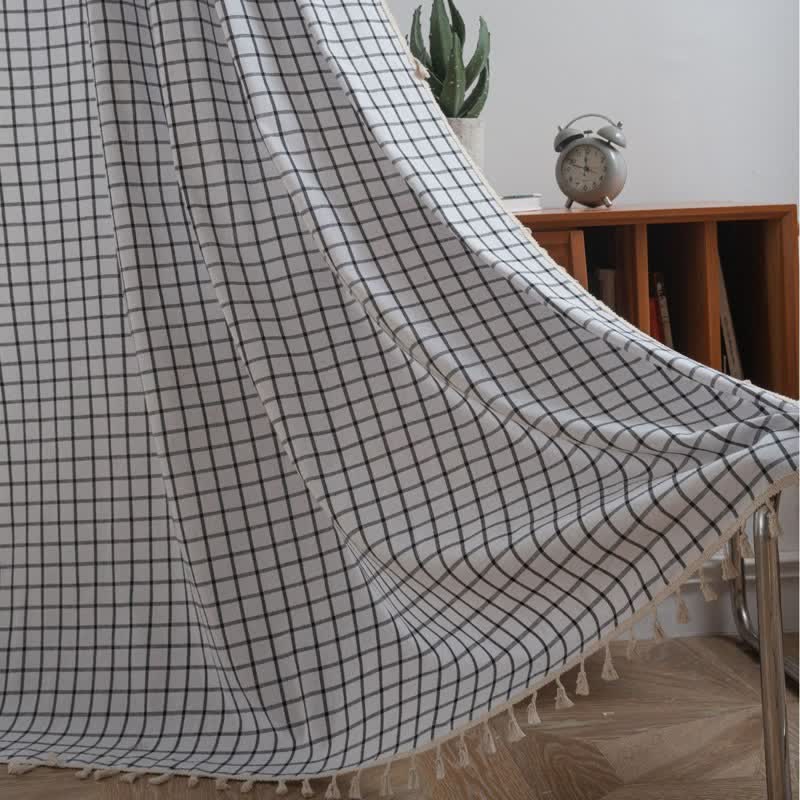 Minimalist Black White Grid Check Curtain